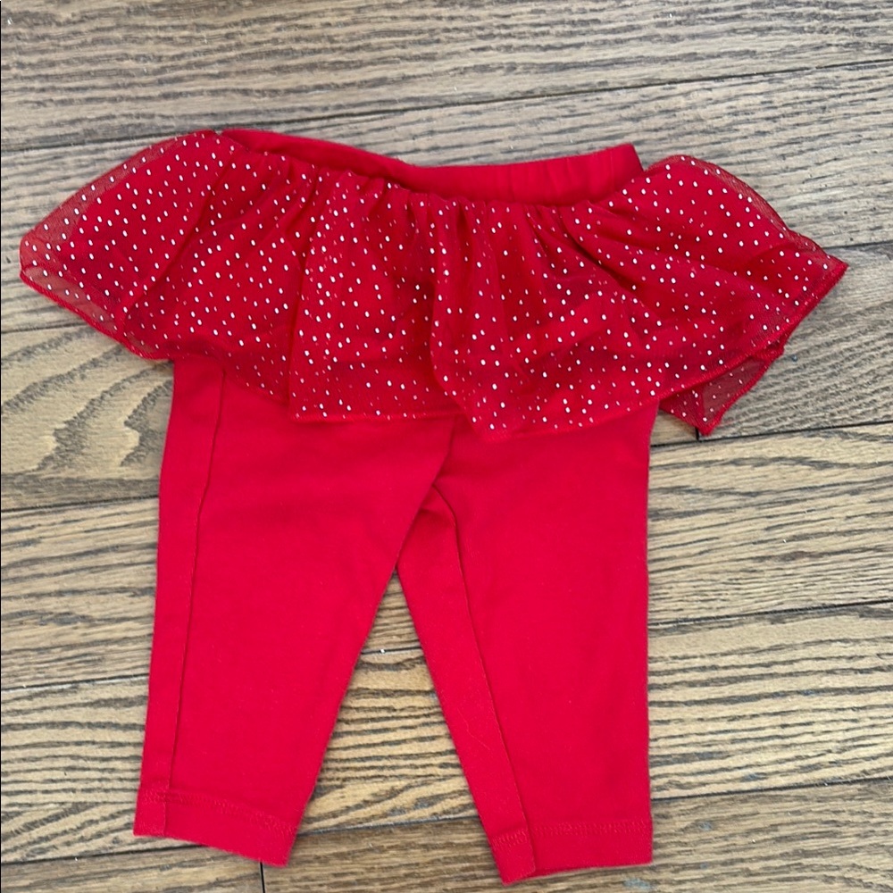 Carter's Red Christmas Leggings with Attached Sparkly Skirt.  Size 6M